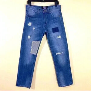 Brooklyn Xpress Distressed Highrise patchwork “70’s” Skinny Jeans (Size 30)
